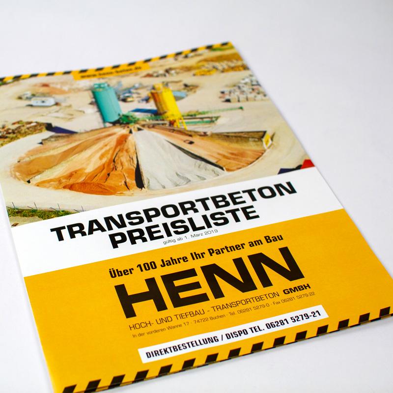 Betonpreisliste für die Henn GmbH