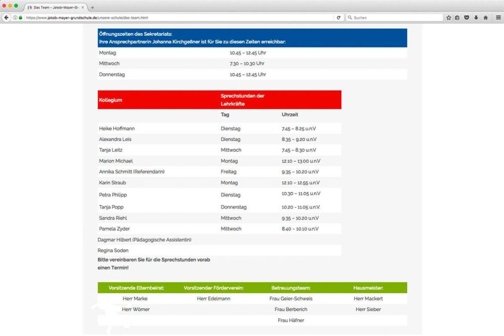 Unterrichtszeiten an der Jakob Mayer Grundschule