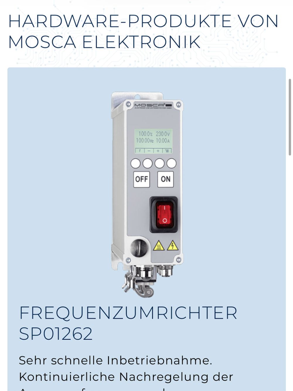 Screenshot MOSCA ELEKTRONIK Webseite
