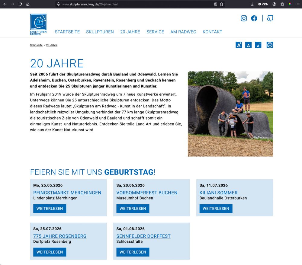 Jubiläumsseite mit Terminen