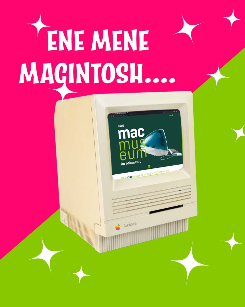 Macintosh Freisteller mit Screenshot der Webseite vom MacMuseum