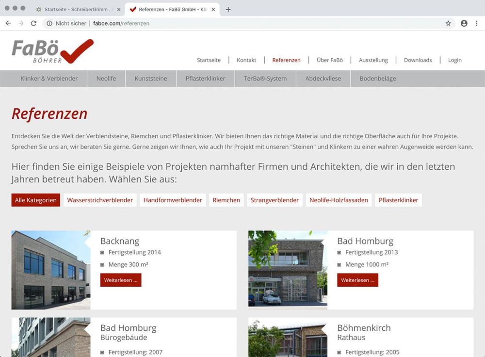 Referenzen auf der Webseite von Fabö
