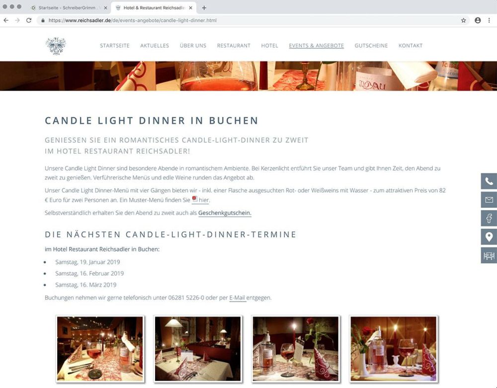 Candle Light Dinner buchen im Reichsadler Buchen