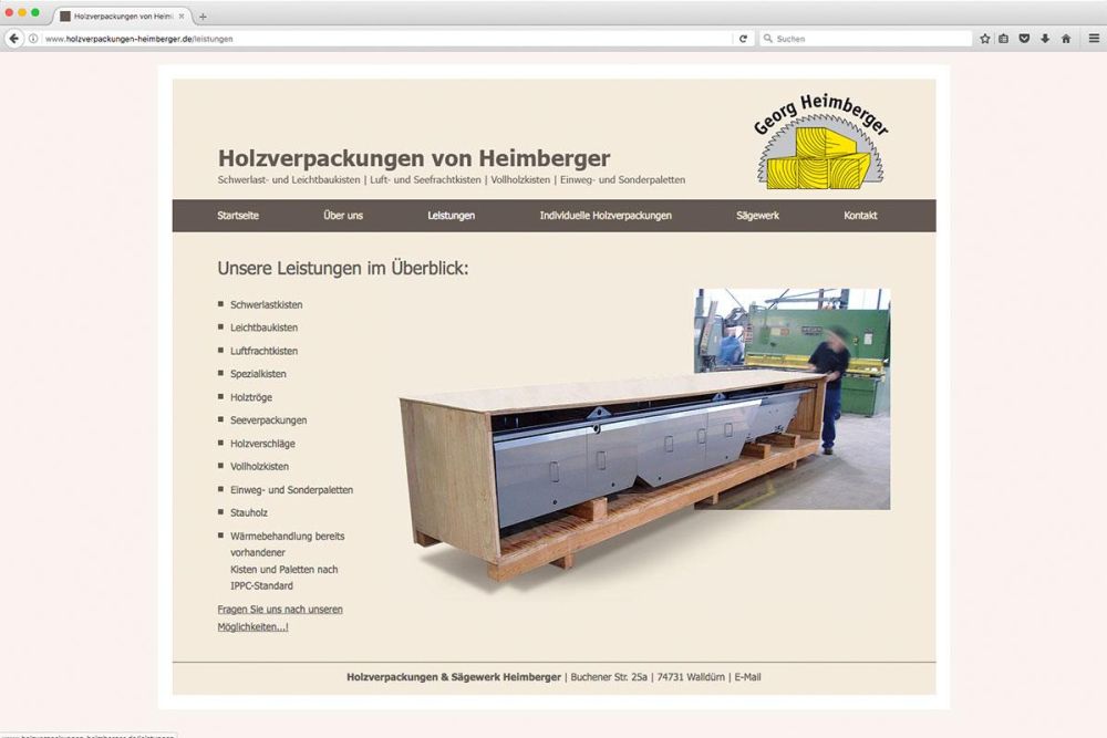 Leistungen von Holzverpackungen Heimberger